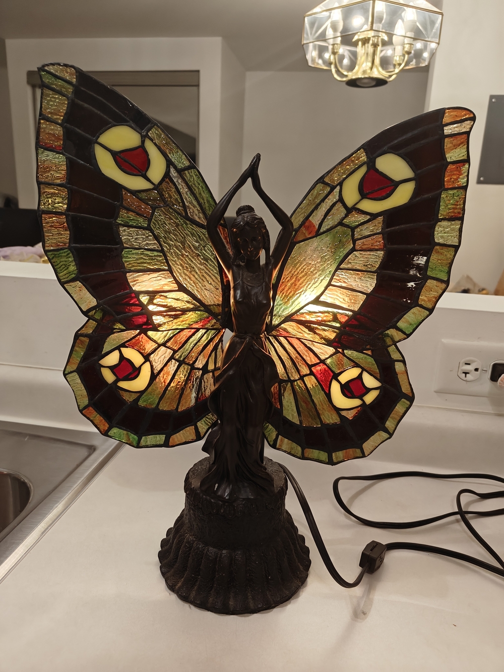 Meyda Tiffany Stained Glass Butterfly Fairy Table Lamp